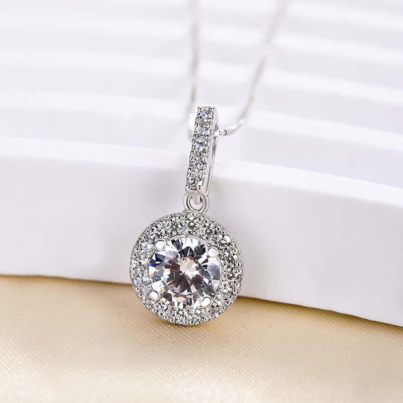 Sterling Silver Classic Round Cut Women's Pendant Necklace-Sterling Silver-lornajewelry