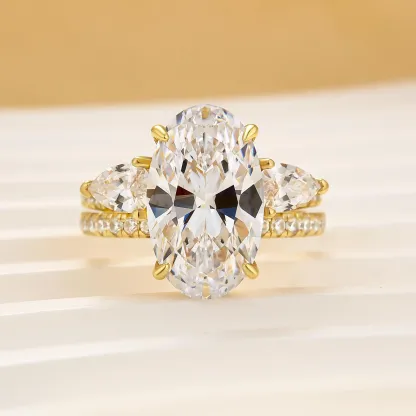 4Ct Oval Cut Unique Insert Wedding Ring Set For Women In Sterling Silver