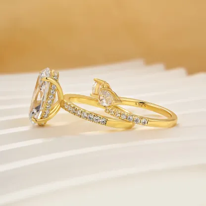 4Ct Oval Cut Unique Insert Wedding Ring Set For Women In Sterling Silver