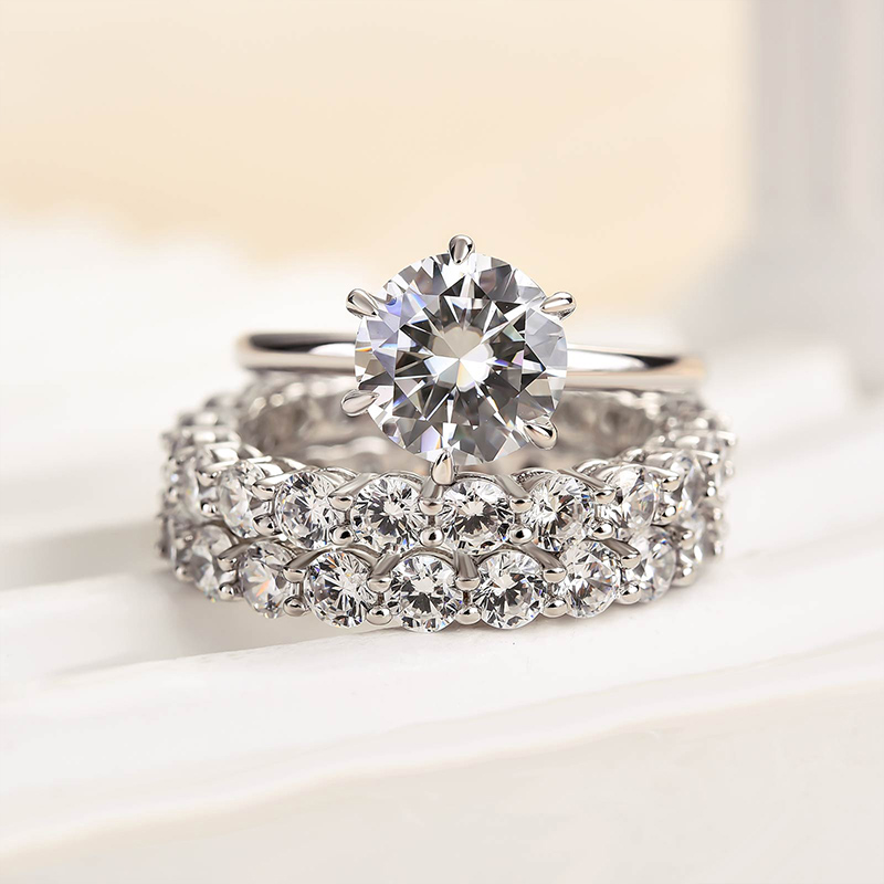 Classic Round Cut 3-Pieces Wedding Set In Sterling Silver-Sterling Silver-lornajewelry