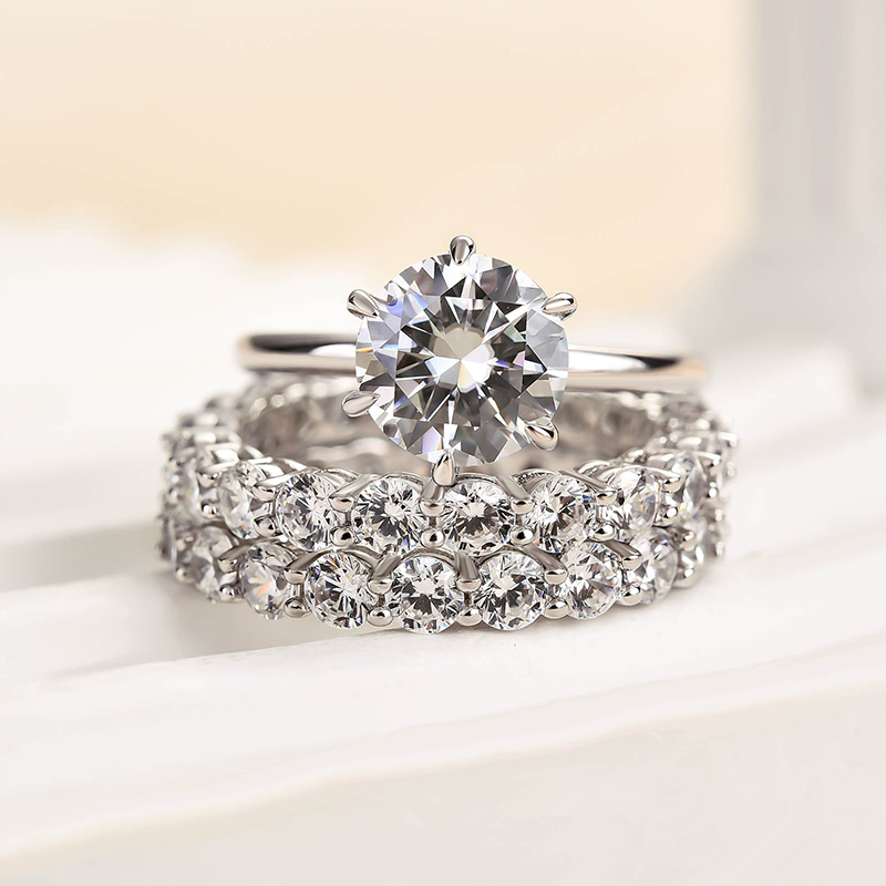 Classic Round Cut 3-Pieces Wedding Set In Sterling Silver-Sterling Silver-lornajewelry