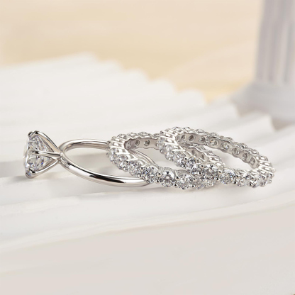 Classic Round Cut 3-Pieces Wedding Set In Sterling Silver-Sterling Silver-lornajewelry