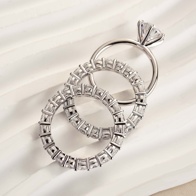 Classic Round Cut 3-Pieces Wedding Set In Sterling Silver-Sterling Silver-lornajewelry