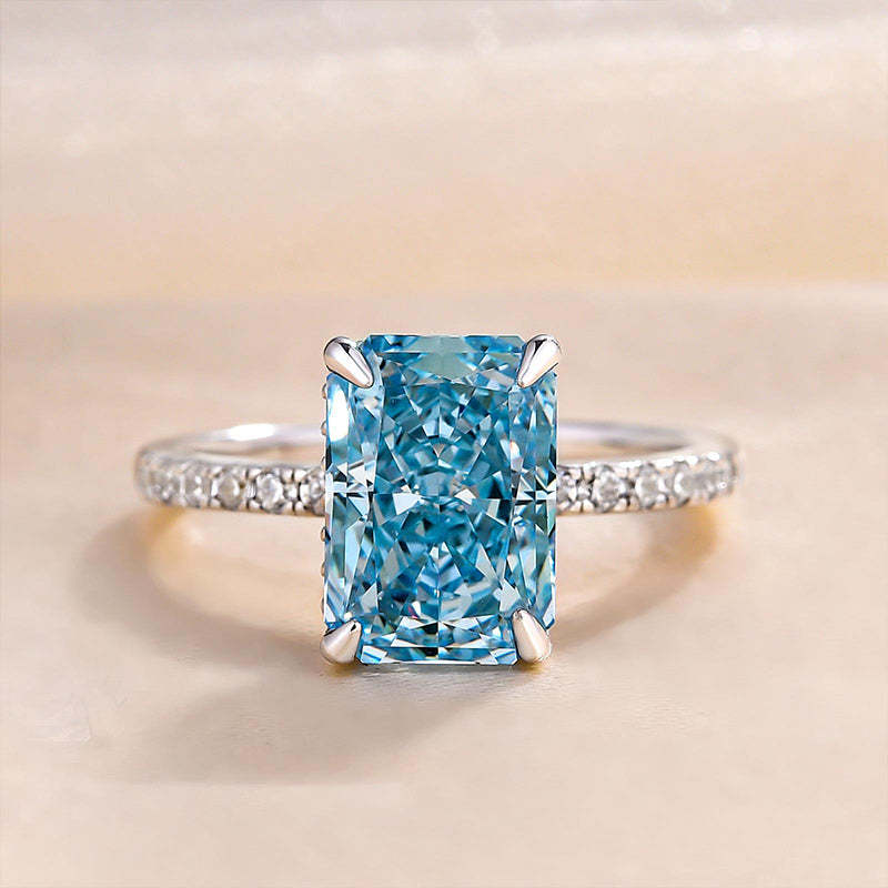 3.3Ct Exclusive Radiant Cut Light Aquamarine Blue Engagement Ring-Sterling Silver-lornajewelry