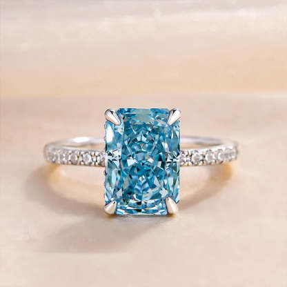 3.3Ct Exclusive Radiant Cut Light Aquamarine Blue Engagement Ring-Sterling Silver-lornajewelry