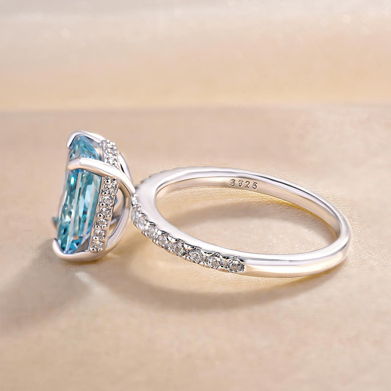 3.3Ct Exclusive Radiant Cut Light Aquamarine Blue Engagement Ring-Sterling Silver-lornajewelry