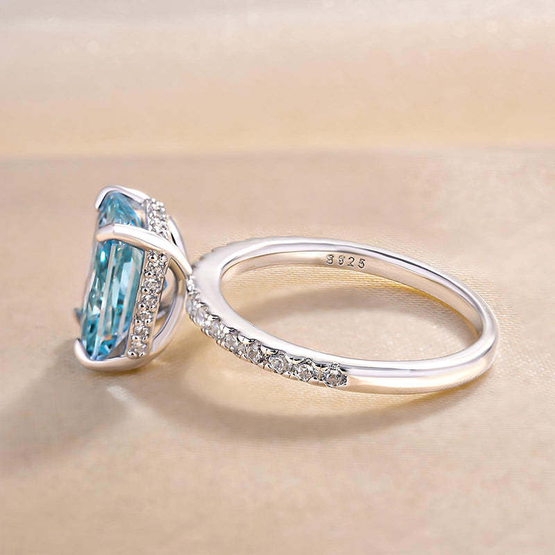 3.3Ct Exclusive Radiant Cut Light Aquamarine Blue Engagement Ring-Sterling Silver-lornajewelry