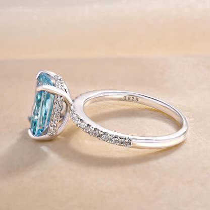 3.3Ct Exclusive Radiant Cut Light Aquamarine Blue Engagement Ring-Sterling Silver-lornajewelry