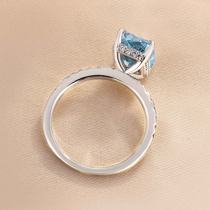 3.3Ct Exclusive Radiant Cut Light Aquamarine Blue Engagement Ring-Sterling Silver-lornajewelry