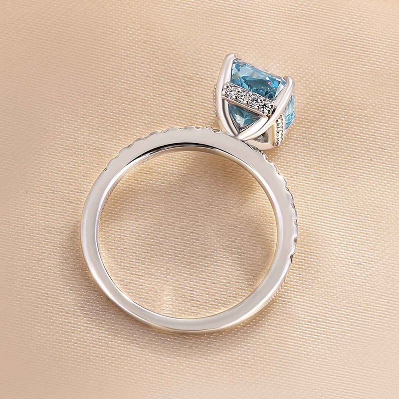 3.3Ct Exclusive Radiant Cut Light Aquamarine Blue Engagement Ring-Sterling Silver-lornajewelry