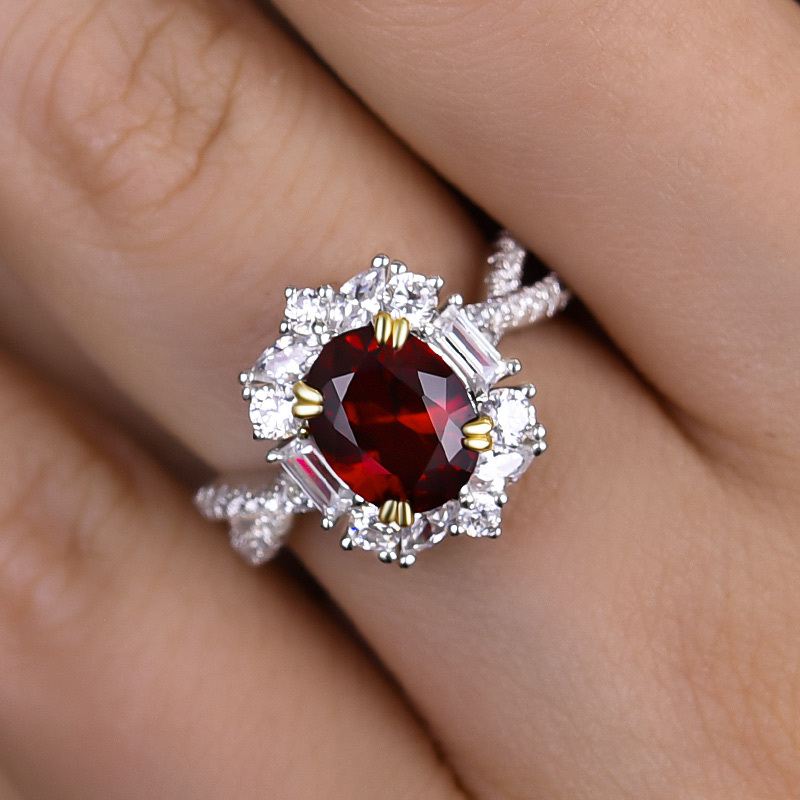 1Ct Vintage Twist Oval Cut Ruby Engagement Ring In Sterling Silver-Sterling Silver-lornajewelry