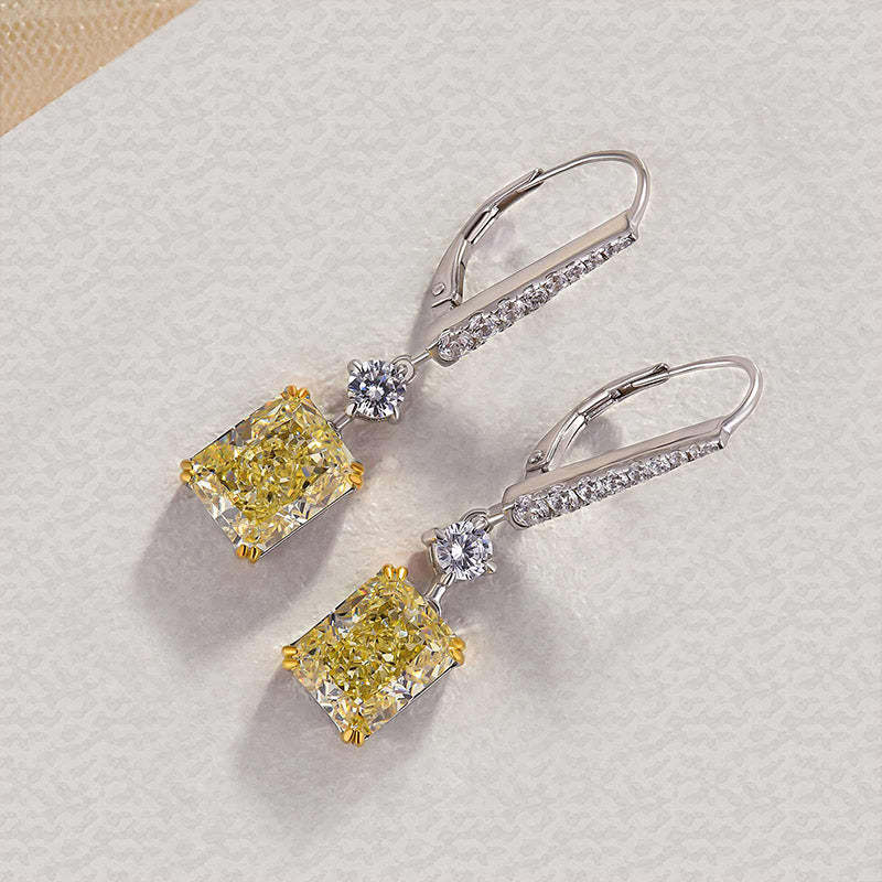 Honorable Radiant Cut Yellow Sapphire Earrings for Women-Sterling Silver-lornajewelry