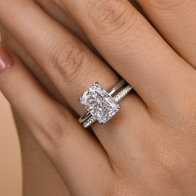 Classic Radiant Cut  Wedding Ring Set-Sterling Silver-lornajewelry