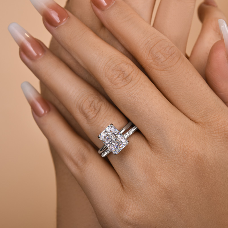 Classic Radiant Cut  Wedding Ring Set-Sterling Silver-lornajewelry