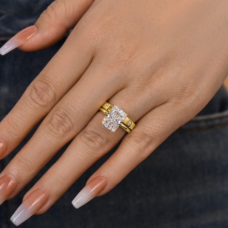 Stunning Radiant Cut Wedding Ring Set For Women-Sterling Silver-lornajewelry