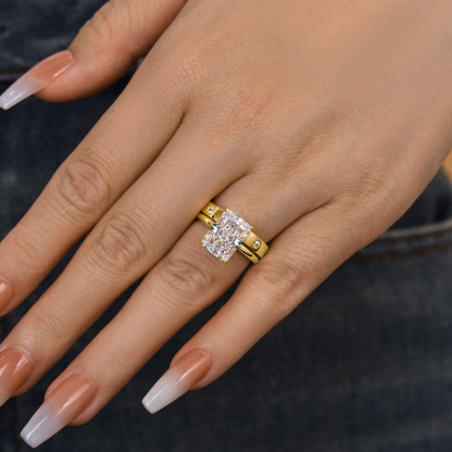 Stunning Radiant Cut Wedding Ring Set For Women-Sterling Silver-lornajewelry