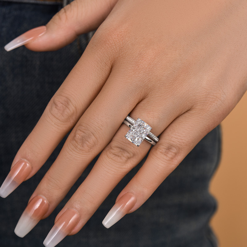 Classic Radiant Cut  Wedding Ring Set-Sterling Silver-lornajewelry