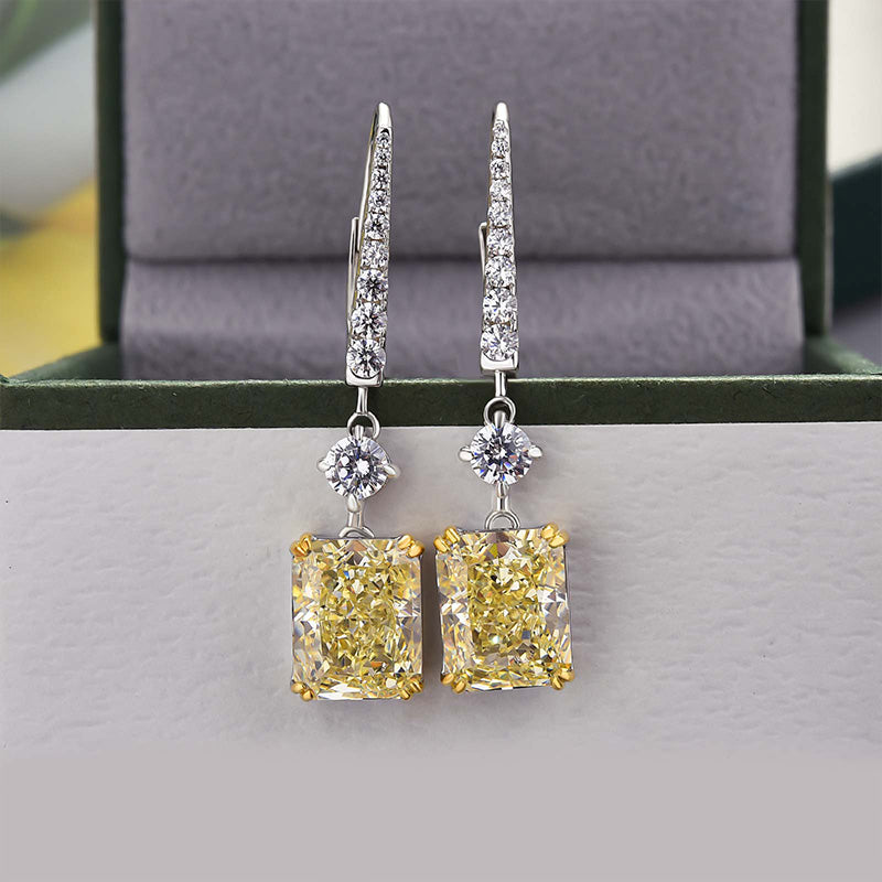 Honorable Radiant Cut Yellow Sapphire Earrings for Women-Sterling Silver-lornajewelry