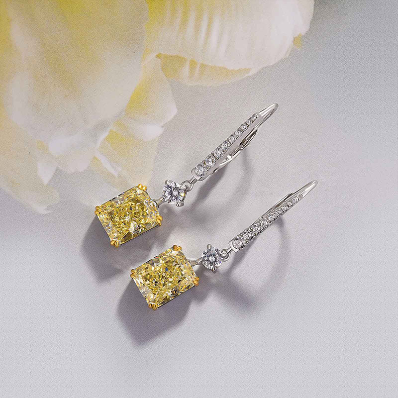 Honorable Radiant Cut Yellow Sapphire Earrings for Women-Sterling Silver-lornajewelry