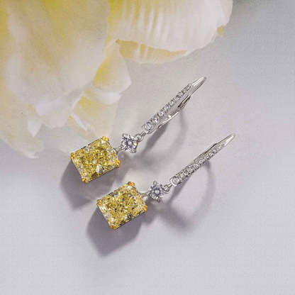 Honorable Radiant Cut Yellow Sapphire Earrings for Women-Sterling Silver-lornajewelry