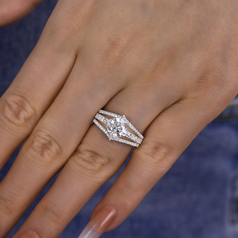 2Ct Moissanite Special Princess Cut Engagement Ring-Sterling Silver-lornajewelry