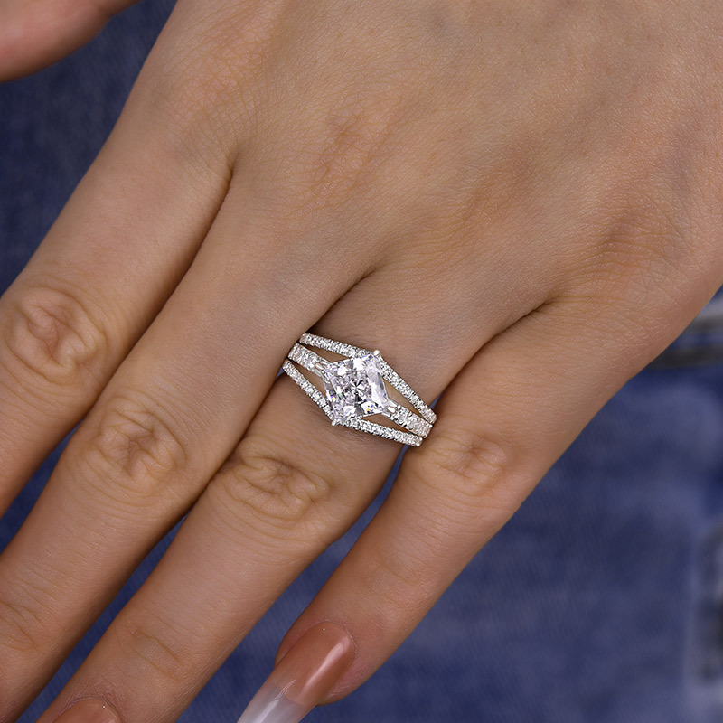 2Ct Moissanite Special Princess Cut Engagement Ring-Sterling Silver-lornajewelry