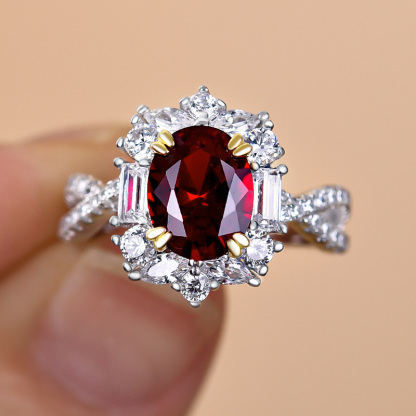 1Ct Vintage Twist Oval Cut Ruby Engagement Ring In Sterling Silver-Sterling Silver-lornajewelry