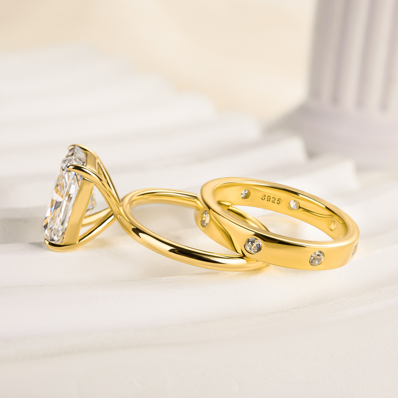 Stunning Radiant Cut Wedding Ring Set For Women-Sterling Silver-lornajewelry