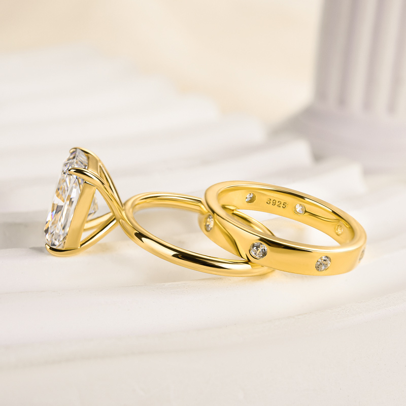 Stunning Radiant Cut Wedding Ring Set For Women-Sterling Silver-lornajewelry