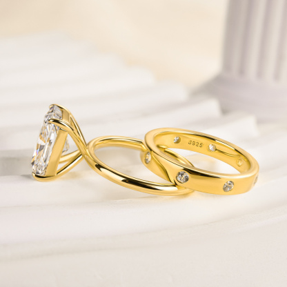 Stunning Radiant Cut Wedding Ring Set For Women-Sterling Silver-lornajewelry