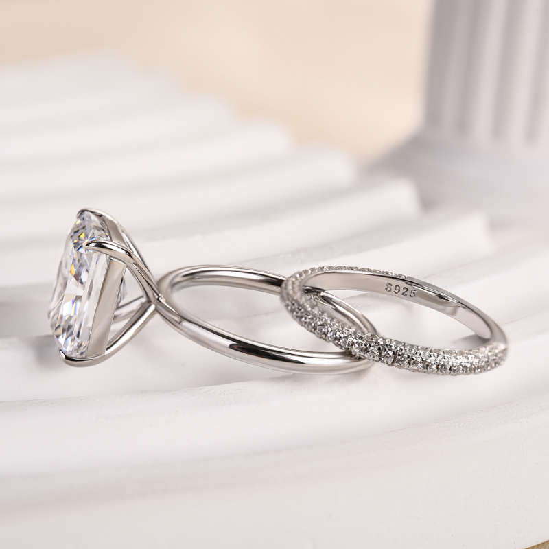 Classic Radiant Cut  Wedding Ring Set-Sterling Silver-lornajewelry
