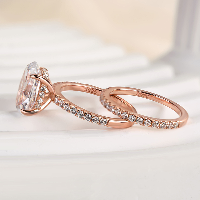 Classic Created White Sapphire Oval Cut Wedding Ring Set-Sterling Silver-lornajewelry