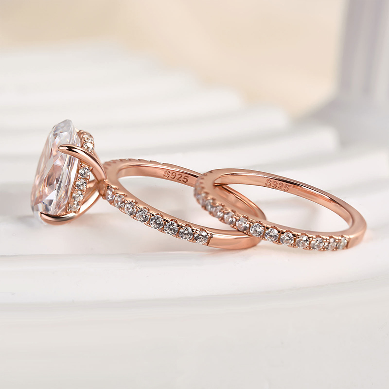 Classic Created White Sapphire Oval Cut Wedding Ring Set-Sterling Silver-lornajewelry