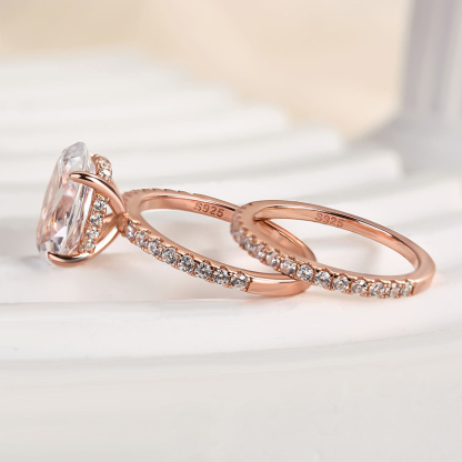 Classic Created White Sapphire Oval Cut Wedding Ring Set-Sterling Silver-lornajewelry