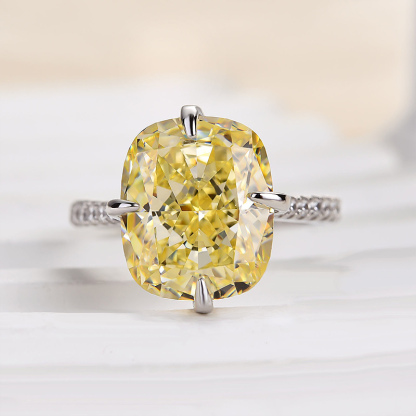 6Ct Yellow Sapphire Radiant Cut Elegant Engagement Ring-Sterling Silver-lornajewelry