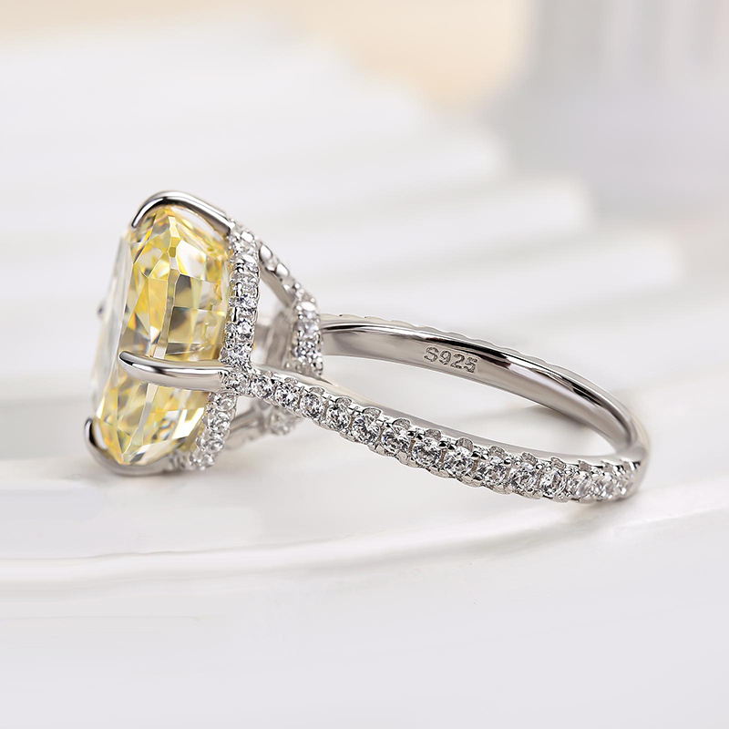 6Ct Yellow Sapphire Radiant Cut Elegant Engagement Ring-Sterling Silver-lornajewelry