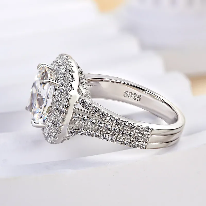 4Ct Honorable Double Halo Three Shank Cushion Cut Engagement Ring