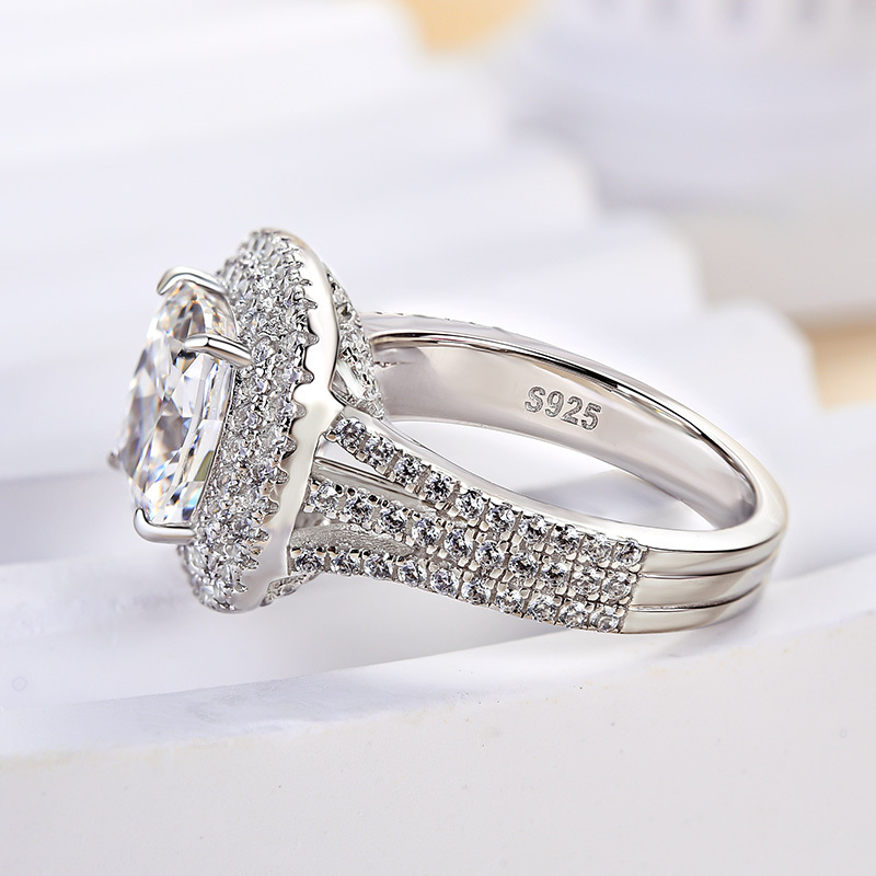 3Ct Noble Double Halo Three Shank Cushion Cut Engagement Ring-Sterling Silver-lornajewelry
