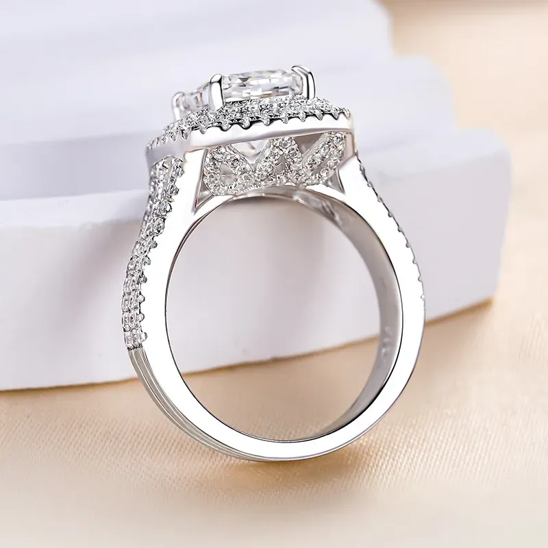 4Ct Honorable Double Halo Three Shank Cushion Cut Engagement Ring