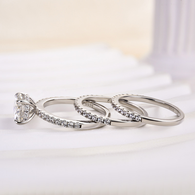 Elegant Round Cut 3PC Wedding Ring Set In Sterling Silver-Sterling Silver-lornajewelry