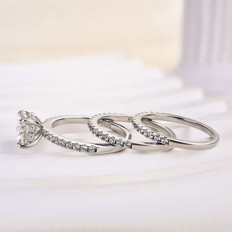 Elegant Round Cut 3PC Wedding Ring Set In Sterling Silver-Sterling Silver-lornajewelry