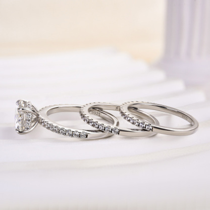 Elegant Round Cut 3PC Wedding Ring Set In Sterling Silver-Sterling Silver-lornajewelry
