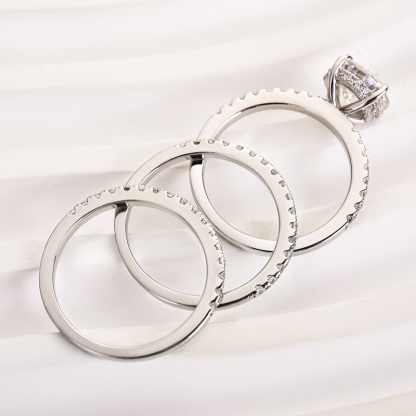 Elegant Round Cut 3PC Wedding Ring Set In Sterling Silver-Sterling Silver-lornajewelry