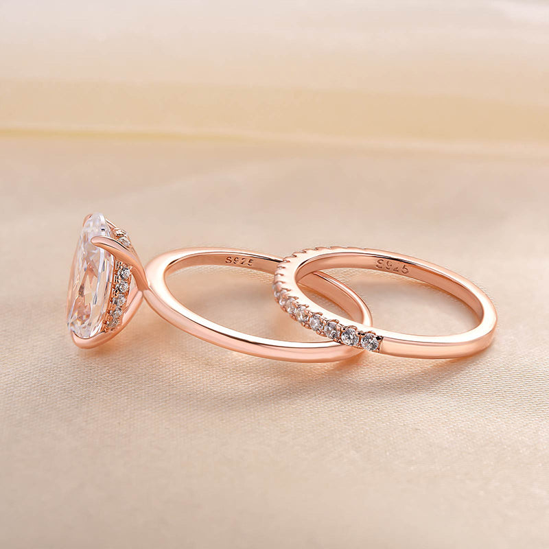 Vintage 3.5 Carat Oval Cut Rose Gold Women's Wedding Ring Set In Sterling Silver-Sterling Silver-lornajewelry