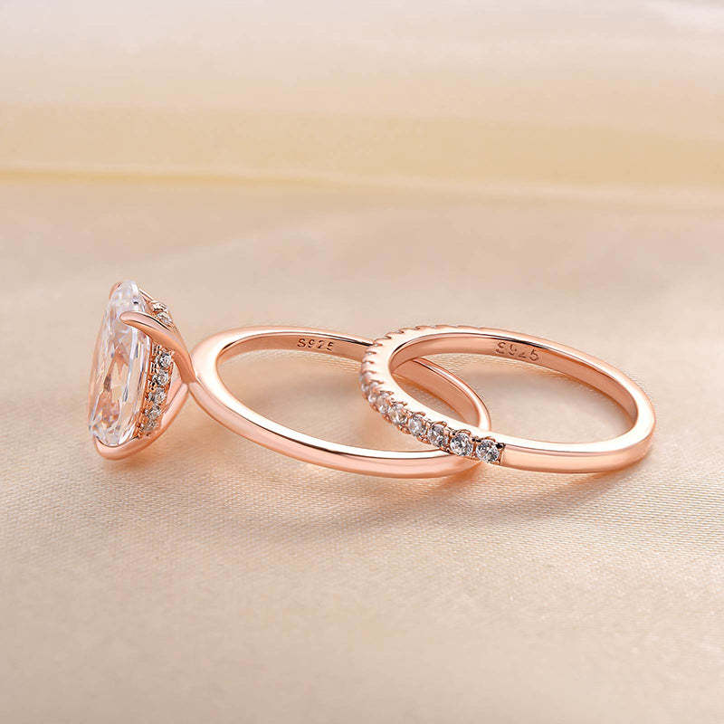 Vintage 3.5 Carat Oval Cut Rose Gold Women's Wedding Ring Set In Sterling Silver-Sterling Silver-lornajewelry