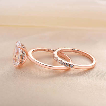 Vintage 3.5 Carat Oval Cut Rose Gold Women's Wedding Ring Set In Sterling Silver-Sterling Silver-lornajewelry