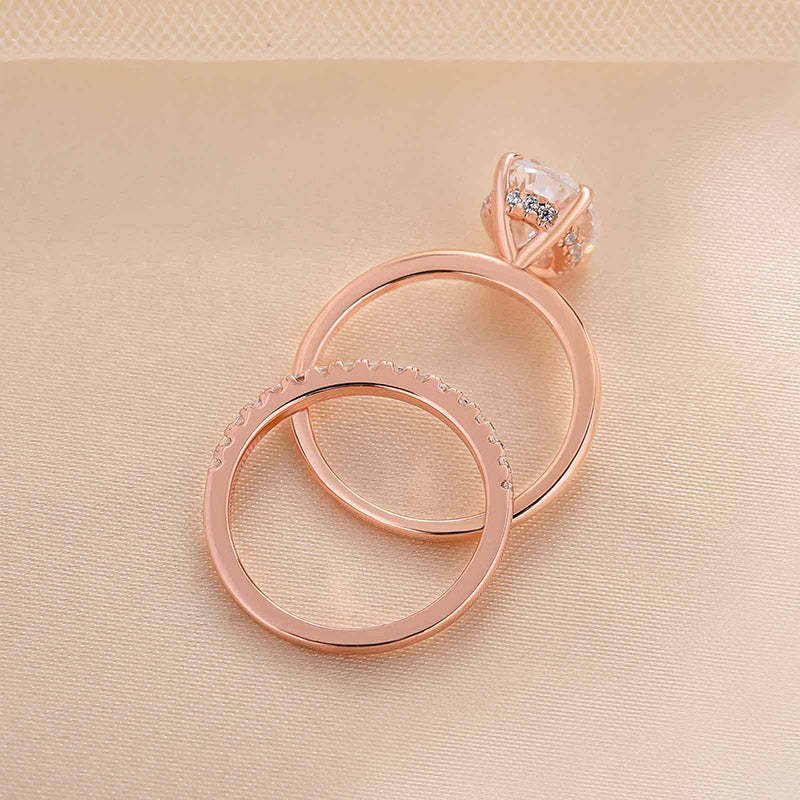 Vintage 3.5 Carat Oval Cut Rose Gold Women's Wedding Ring Set In Sterling Silver-Sterling Silver-lornajewelry