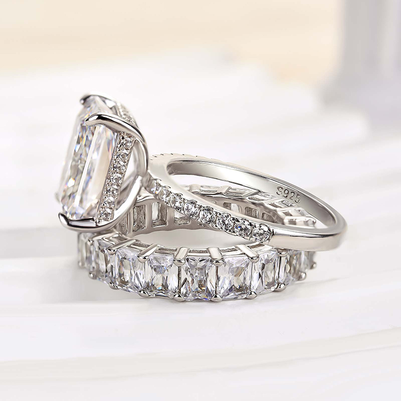 Stunning Radiant Cut Ring Set-Sterling Silver-lornajewelry