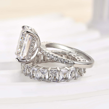 Stunning Radiant Cut Ring Set-Sterling Silver-lornajewelry