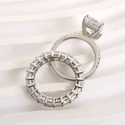 Stunning Radiant Cut Ring Set-Sterling Silver-lornajewelry